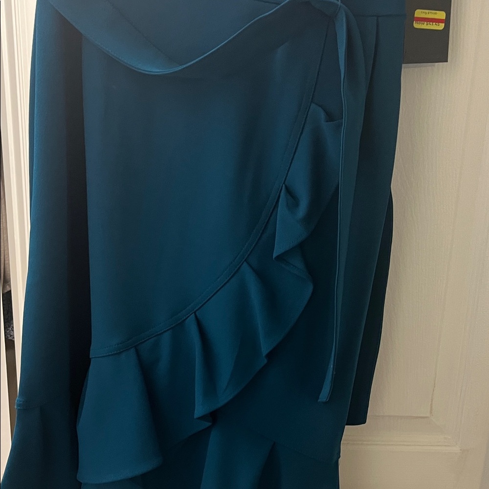 Andrew Marc Teal Midi Dress with Ruffle Accent - Picture 4 of 4
